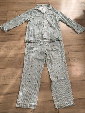 Wondershop Men’s Green & White Striped Pajama Set with Gingerbread 100% Cotton